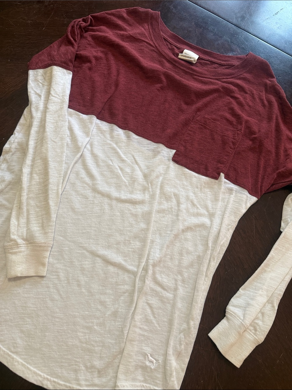 PINK Victoria's Secret Maroon and Cream Cozy Long Sleeve Top